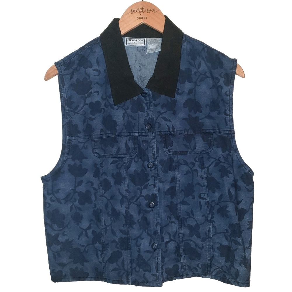 New Look | Floral Patter Denim Jean Vest | Medium - Picture 1 of 2